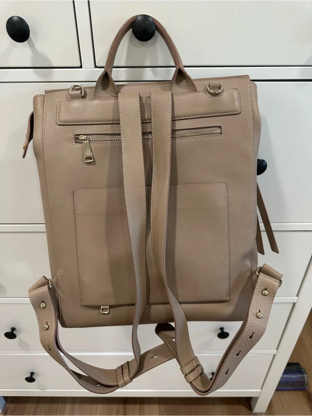 Mina Baie Taupe Leather Backpack- Diaper bag